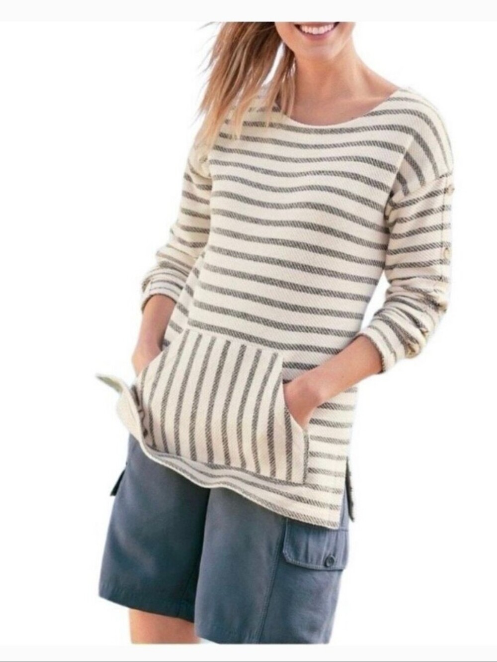 Soft Surroundings Cream & Light Blue Striped Pullover Tunic Size 3X - Picture 1 of 7
